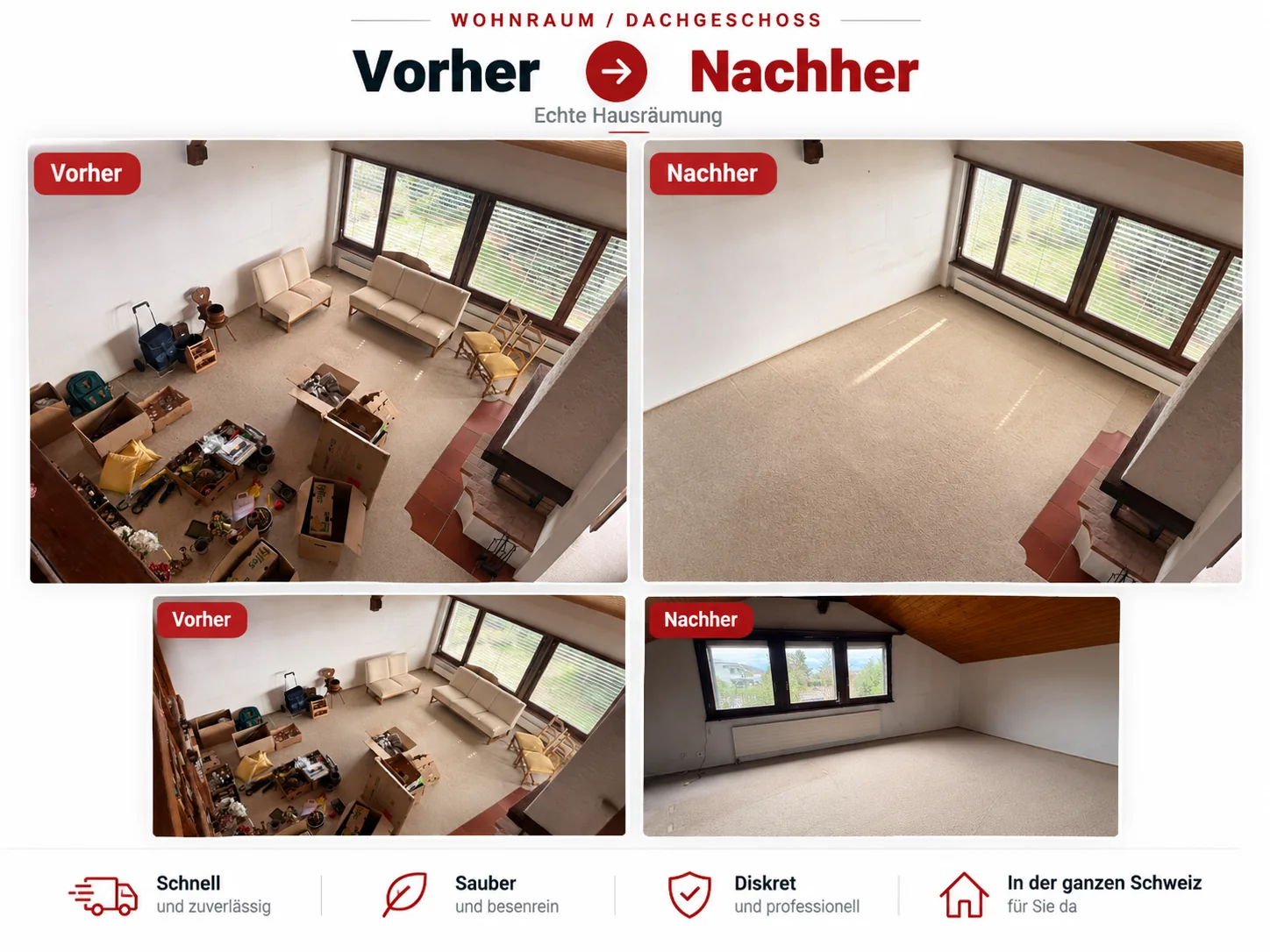 Dachgeschoss vor und nach Räumung